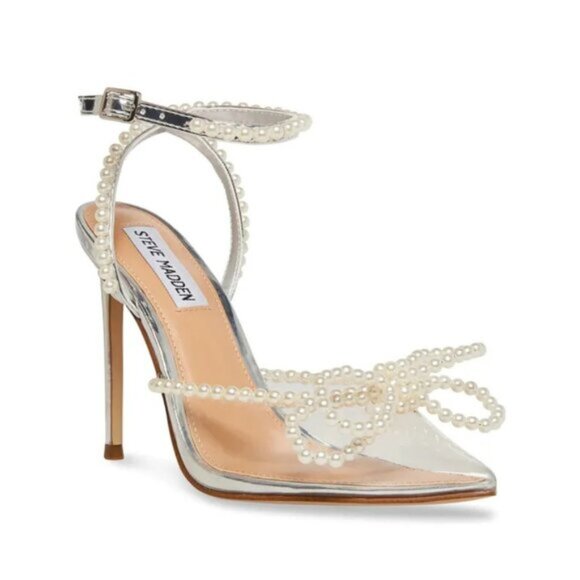 Steve Madden Viable Clear Heels with Pearl Bow - Picture 2 of 6